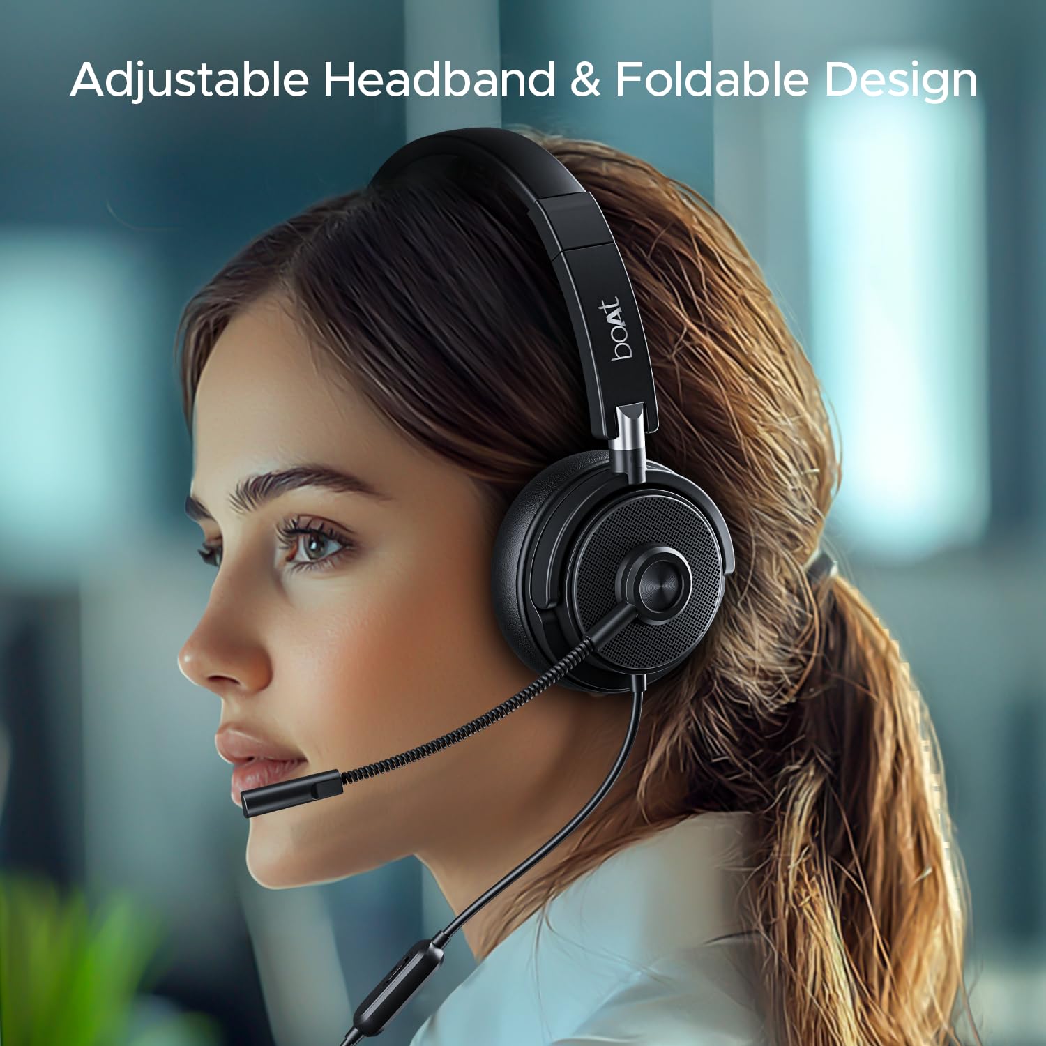 Boat Bassheads 900 Pro Wired Headphones with 40Mm Drivers, Lightweight Foldable Design, Over Ear, Remote Control, Unidirectional Retractable Mic, Adjustable Headband & USB Type-A Compatibility(Black) - Image 3