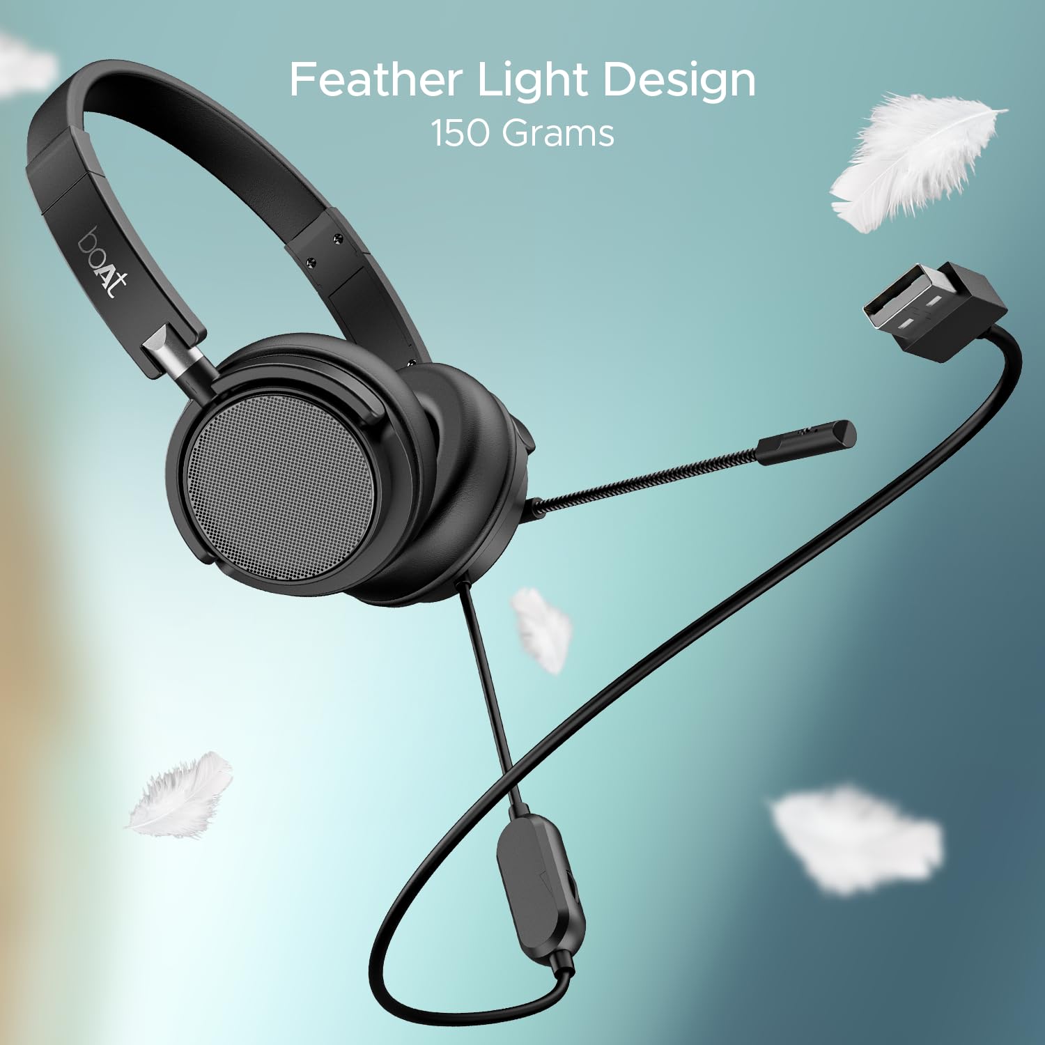 Boat Bassheads 900 Pro Wired Headphones with 40Mm Drivers, Lightweight Foldable Design, Over Ear, Remote Control, Unidirectional Retractable Mic, Adjustable Headband & USB Type-A Compatibility(Black) - Image 4