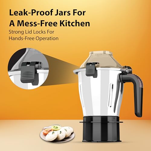 Havells Hexo Plus 1100 Watt Mixer Grinder | 3 Stainless Steel Jars with Handle | 22000 RPM High-Speed Motor | 100 Min Continuous Runtime | Metal Jar Base | 5 Year Motor Warranty (Black) - Image 5