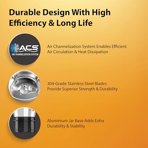 Havells Hexo Plus 1100 Watt Mixer Grinder | 3 Stainless Steel Jars with Handle | 22000 RPM High-Speed Motor | 100 Min Continuous Runtime | Metal Jar Base | 5 Year Motor Warranty (Black) - Image 7