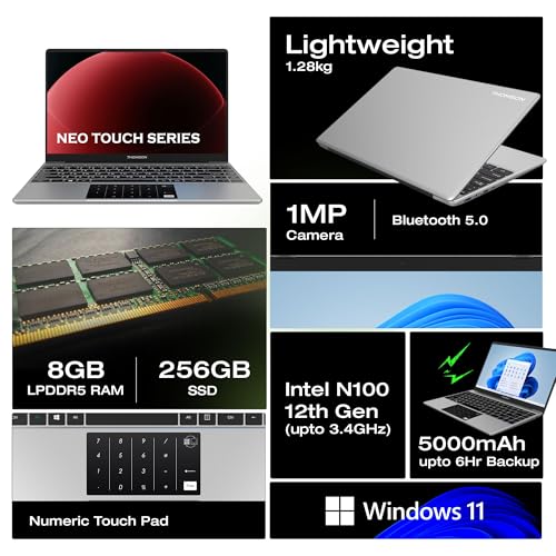Thomson NEO 14.1 inch IN-P14N Intel celeron N100 12th Gen Upto 3.4GHz/ (Window 11/8 GB RAM LPDDR5 / 256 GB SSD/Numeric Touch Pad/Silver) - Image 3