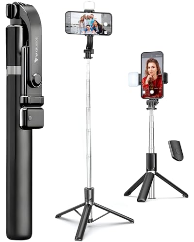 Vaku Luxos® Selfie Stick Tripod Stand with Fill Light & Wireless Remote, 69.6 inch/174CM Extendable Bluetooth Long Selfie Stick Compatible with iPhone & Android, Best for Vlogging, Reels & Travel