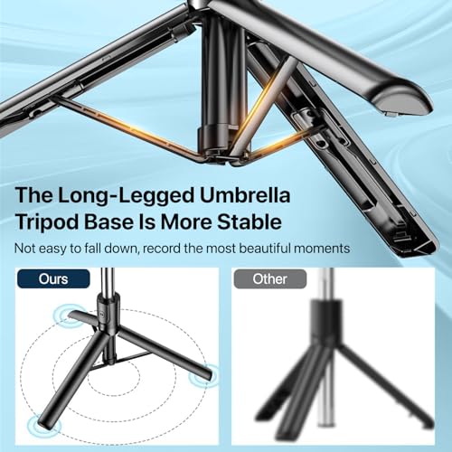 Vaku Luxos® Selfie Stick Tripod Stand with Fill Light & Wireless Remote, 69.6 inch/174CM Extendable Bluetooth Long Selfie Stick Compatible with iPhone & Android, Best for Vlogging, Reels & Travel - Image 3