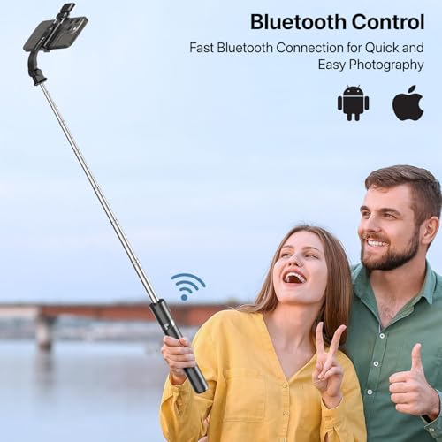Vaku Luxos® Selfie Stick Tripod Stand with Fill Light & Wireless Remote, 69.6 inch/174CM Extendable Bluetooth Long Selfie Stick Compatible with iPhone & Android, Best for Vlogging, Reels & Travel - Image 4