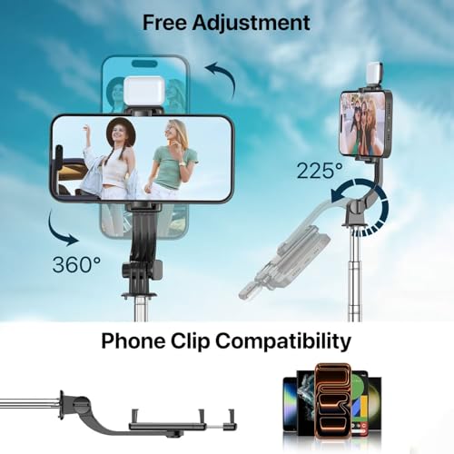 Vaku Luxos® Selfie Stick Tripod Stand with Fill Light & Wireless Remote, 69.6 inch/174CM Extendable Bluetooth Long Selfie Stick Compatible with iPhone & Android, Best for Vlogging, Reels & Travel - Image 6