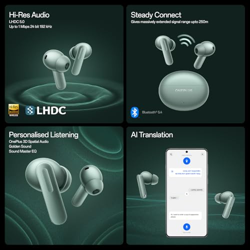 OnePlus Buds 4 TWS Earbuds with Upto 55dB Real-time ANC, Adaptive Mode, Dual Drivers with DACs, 3D Audio, Upto 45hrs Music Playback, ,Dual-Device connectivity, 47ms Low Latency, Zen Green - Image 4