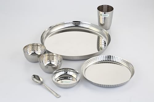 Coconut Bindi Stainless Steel Dinner Set with Side Bindi Design for Multipurpose Usage Lunch | Dinner | Kitchen Set for Home | Resturants - Set of 7