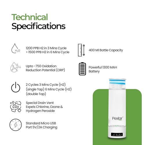 HYDROGEN WATER Bottle | Inhallation Feature - 1 Year Warranty | SPE-PEM Technology - Platinum Titanium plates | No Chlorine No Ozone Mixing|H2 >5000 PPB | -ORP -750 mv| Purity 99.9% H2-2Cycle - Image 7