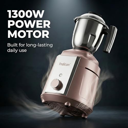 Indicon Turbo 1300W Copper Motor Mixer Grinder with 3 Stainless Steel Jar 3-Speed Control, Heavy Duty for Grinding, Blending & Juicing, (Rose Gold) (Rose Gold) - Image 2