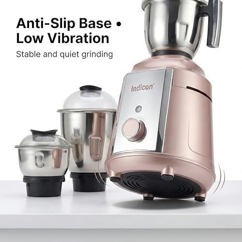 Indicon Turbo 1300W Copper Motor Mixer Grinder with 3 Stainless Steel Jar 3-Speed Control, Heavy Duty for Grinding, Blending & Juicing, (Rose Gold) (Rose Gold) - Image 5