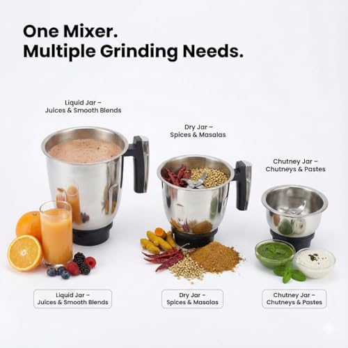 Indicon Turbo 1300W Copper Motor Mixer Grinder with 3 Stainless Steel Jar 3-Speed Control, Heavy Duty for Grinding, Blending & Juicing, (Rose Gold) (Rose Gold) - Image 6