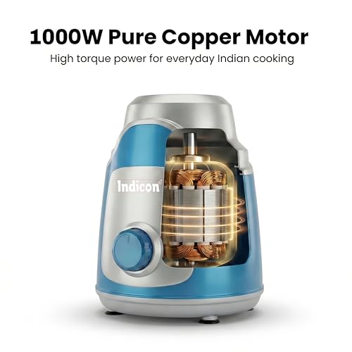 Indicon Exter 1000 Watt Mixer Grinder with 3 Jars, Blue and Silver, 1 HP Motor - Image 2
