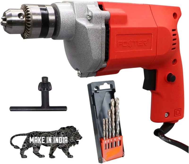FOSTER FPD-010A Drill Machine with 5 bits | 2600 RPM ,400W |Made In India| Best Seller FPD-010A with 5 High Quality Bits Pistol Grip Drill(10 mm Chuck Size)