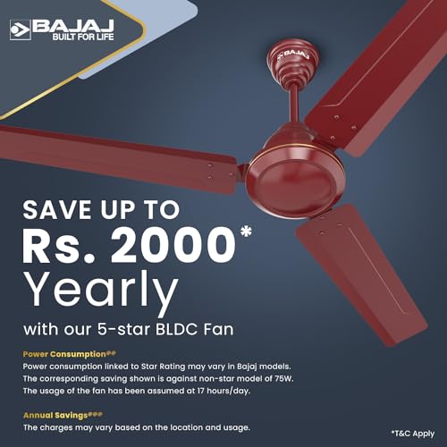 Bajaj Frore Turbo BLDC 1200 MM 5 Star Rated Ceiling Fans For Home | BEE Stars Rated Energy Efficient Ceiling Fan | Aluminium Motor | 2 Years Warranty 【 Red Walnut】 - Image 5