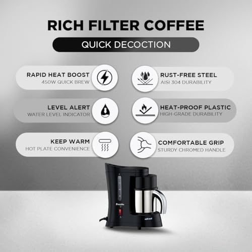 Preethi Cafe Zest Drip Coffee Maker| 450W Coffee Machine for Home | 500ml Capacity | Black (CM 210) - Image 3