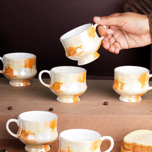 The Earth Store Handcrafted Ceramic Flicker Zest Microwave Safe Chai/Tea Cups Serving Tea Cups Set of 6 Ideal for Friends, Anniversary, Birthday - Image 5