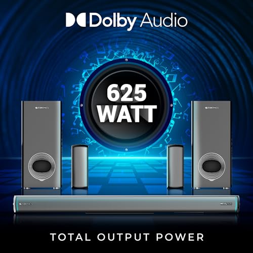 ZEBRONICS Juke bar 9550 pro 5.2 Soundbar (625 Watts), Dolby Audio, Dual Wireless Subwoofer & Wired Satellite, BT v5.3, HDMI ARC, Optical, Powerful Bass, RGB LED Lights, Wall Mountable, Silver - Image 3