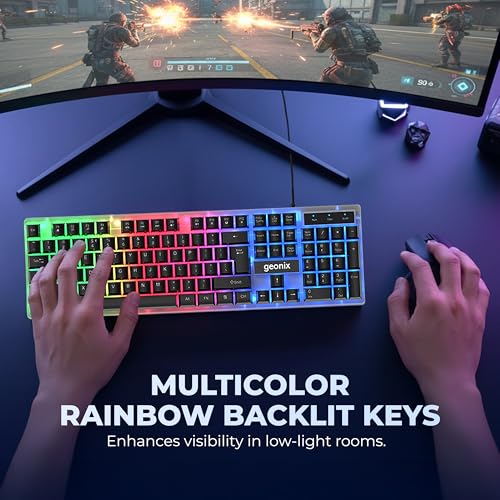Geonix Cruiser K5, Wired Gaming Keyboard, 104 Keys, 1.5m Cable, 12 Multimedia Keys, USB Interface, RGB Colour, Plug and Play - Image 3