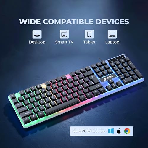 Geonix Cruiser K5, Wired Gaming Keyboard, 104 Keys, 1.5m Cable, 12 Multimedia Keys, USB Interface, RGB Colour, Plug and Play - Image 4