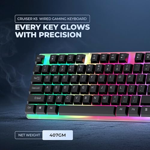 Geonix Cruiser K5, Wired Gaming Keyboard, 104 Keys, 1.5m Cable, 12 Multimedia Keys, USB Interface, RGB Colour, Plug and Play - Image 7