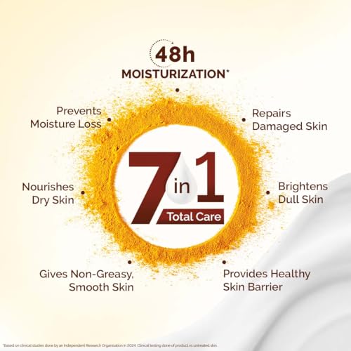 Mamaearth Ubtan Moisturizing Body Lotion with Turmeric & Saffron for Glowing Skin | 48 Hrs Moisturization | Nourishes Dry Skin | 7 in1 Total Care | 100% Natural Butter | Non-Greasy Smooth Skin | 400 ml - Image 4