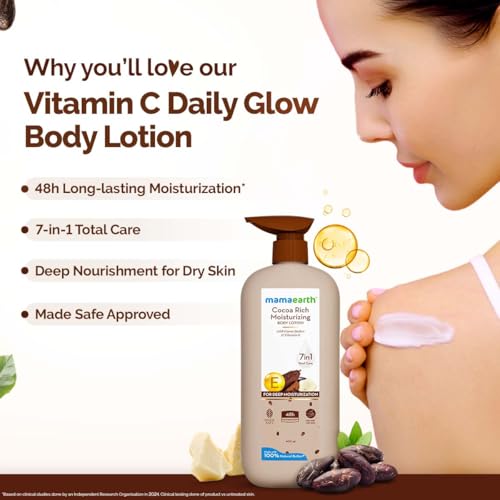 Mamaearth Cocoa Rich Moisturizing Body Lotion with Cocoa Butter & VitaminE for Deep 48H Moisturization 400ml For Very Dry Skin | 7in1 Total Care Benefits | 100% Natural Butter | Non-Greasy Smooth Skin - Image 4