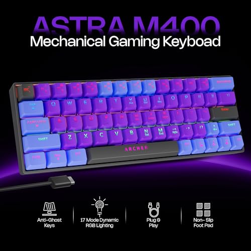 Archer Tech Lab Wired Mechanical Gaming Keyboard| 60% Compact, 63 Keys+ 26 Anti-Ghosting, Blue Switches Tactile Feedback, 17 RGB Effects, 50 Million Clicks for Laptop Mac PS4 PS5 Xbox (Astra M400) - Image 2