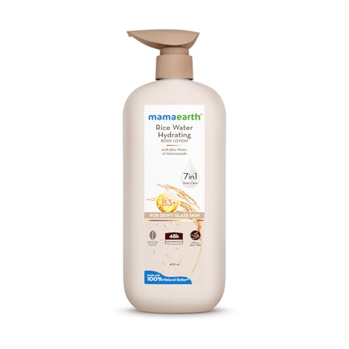Mamaearth Rice Water Hydrating Body Lotion with Rice Water & Niacinamide for Dewy Glass Skin | 48 Hrs Moisturizating & Nourishing | For Dry Skin | 7 in1 Total Care | 100% Natural Butter | Non Greasy Smooth Skin | 400 ml