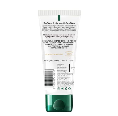 Biotique Rice Water & Niacinamide Gel Face Wash Removes Excess Oils & Reduce Blemishes of the Skin | Glass Skin | For Men & Women - 100ml - Image 3