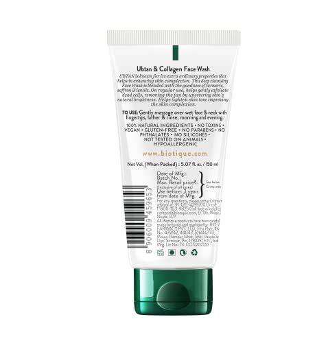 Biotique Ubtan & Collagen Face Wash for Tan Removal & Enhancing Skin Complexion - Gentle Exfoliation, Dead Skin Cell Removal| For Men & Women - 150ml - Image 3