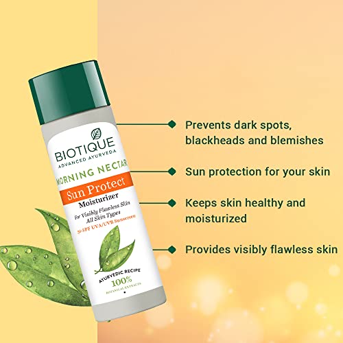 Biotique Morning Nectar Sun Protect Moisturizer SPF 30 UVA/UVB Sunscreen| Contains Wild Turmeric, Neem Leaves, & Morning Nectar | Visibly Flawless Skin | Suitable for All Skin Types | 120 ml - Image 5