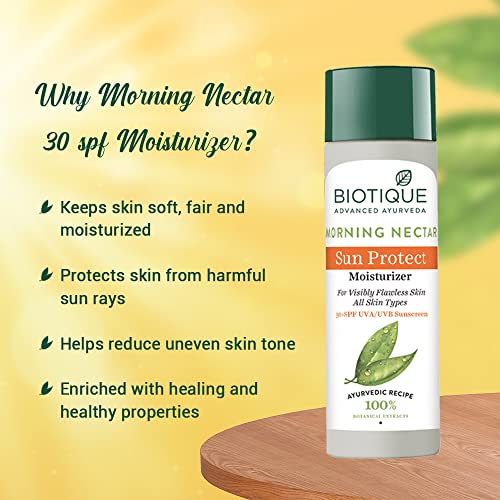Biotique Morning Nectar Sun Protect Moisturizer SPF 30 UVA/UVB Sunscreen| Contains Wild Turmeric, Neem Leaves, & Morning Nectar | Visibly Flawless Skin | Suitable for All Skin Types | 120 ml - Image 6