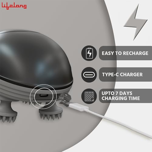 Lifelong Rechargeable Electric Head & Scalp Kneading Massager, 4 Speed Modes, Handheld Portable Head Massager for Hair Growth, Deep Clean and Stress Relieving, (LLM603, Black) - Image 7