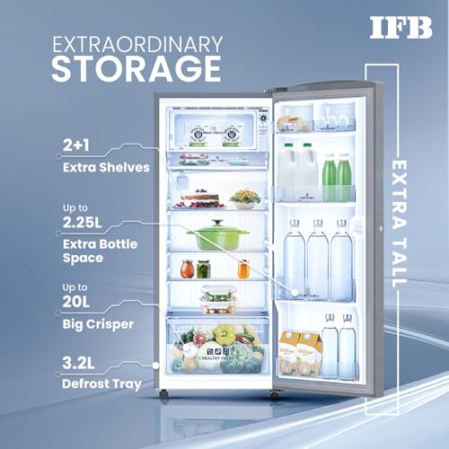 IFB 197L 5 Star Direct Cool Single Door Refrigerator (IFBDC-2235DBSE, Brush Grey, Advanced Inverter Compressor, Extraordinary Storage with Humidity Controller) - Image 5