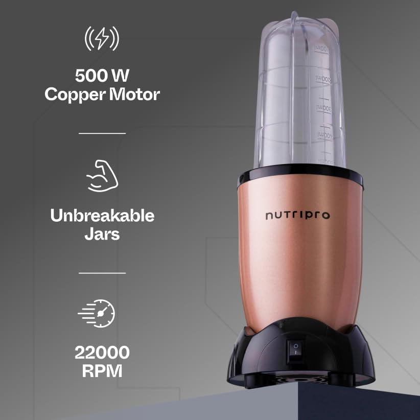 Nutripro Juicer Mixer Grinder Smoothie Maker - 500 Watts (2 Jars & 1 Blade, Gold) - 2 Year Warranty - Image 3