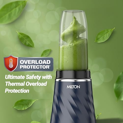 Milton Appliances Nutripure 350W Juicer Mixer Grinder | Mini Mixer Grinder with 2 Unbreakable Jars (600 ml On-the-Go & 300 ml Chutney),SS 304 Super Sharp Blades, Smoothie Maker, 2Y Warranty, Dark Blue - Image 2