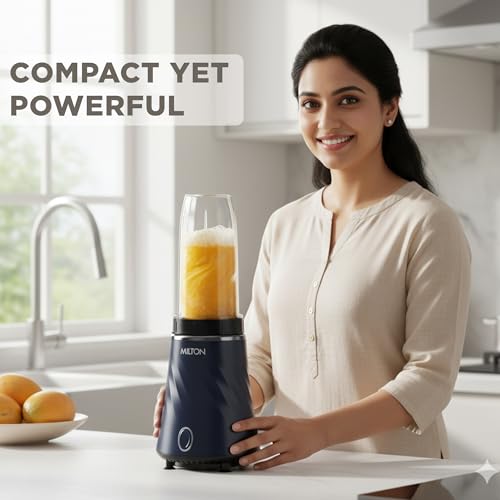 Milton Appliances Nutripure 350W Juicer Mixer Grinder | Mini Mixer Grinder with 2 Unbreakable Jars (600 ml On-the-Go & 300 ml Chutney),SS 304 Super Sharp Blades, Smoothie Maker, 2Y Warranty, Dark Blue - Image 3