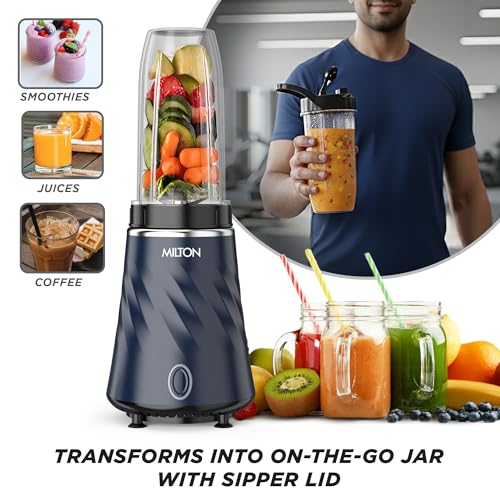 Milton Appliances Nutripure 350W Juicer Mixer Grinder | Mini Mixer Grinder with 2 Unbreakable Jars (600 ml On-the-Go & 300 ml Chutney),SS 304 Super Sharp Blades, Smoothie Maker, 2Y Warranty, Dark Blue - Image 4