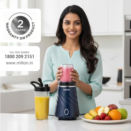 Milton Appliances Nutripure 350W Juicer Mixer Grinder | Mini Mixer Grinder with 2 Unbreakable Jars (600 ml On-the-Go & 300 ml Chutney),SS 304 Super Sharp Blades, Smoothie Maker, 2Y Warranty, Dark Blue - Image 7