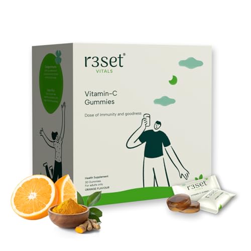 R3SET Vitamin C Gummies - 30 Days | Boosts Immunity & Enhances Skin Glow | Gluten-Free | Daily Antioxidant Support for Radiant Skin & Overall Wellness I Zero Calorie | Orange Flavoured