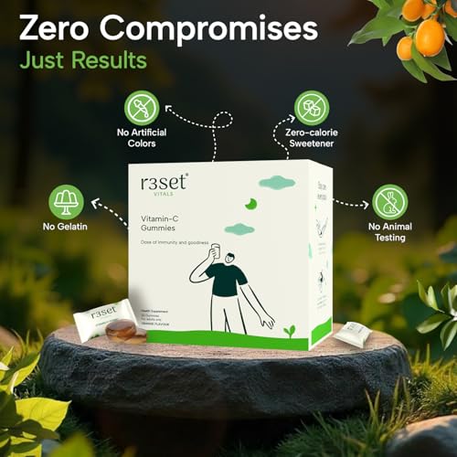 R3SET Vitamin C Gummies - 30 Days | Boosts Immunity & Enhances Skin Glow | Gluten-Free | Daily Antioxidant Support for Radiant Skin & Overall Wellness I Zero Calorie | Orange Flavoured - Image 4