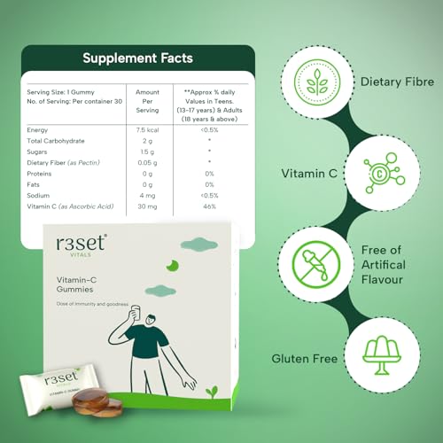 R3SET Vitamin C Gummies - 30 Days | Boosts Immunity & Enhances Skin Glow | Gluten-Free | Daily Antioxidant Support for Radiant Skin & Overall Wellness I Zero Calorie | Orange Flavoured - Image 5