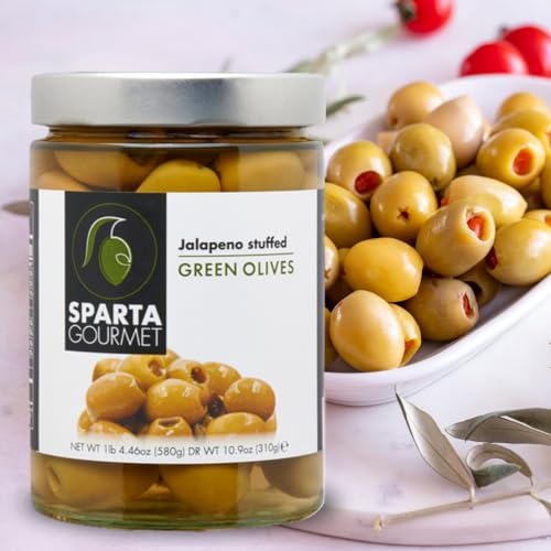 Sparta Gourmet Jalapeno Stuffed Green Olives • Vegan & Non-GMO Verified, 20.46 oz ℮ 580 g - Image 5