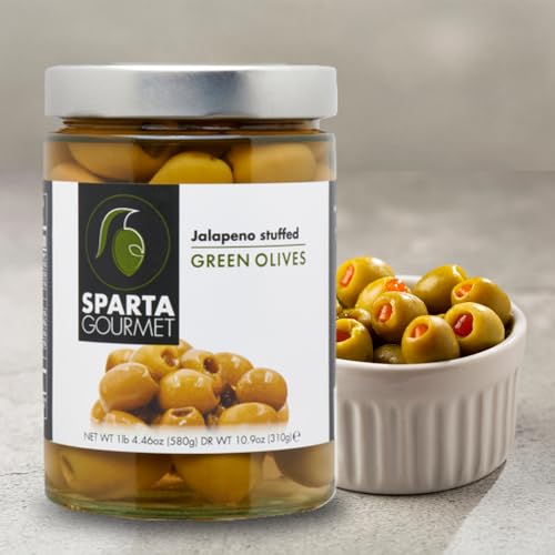 Sparta Gourmet Jalapeno Stuffed Green Olives • Vegan & Non-GMO Verified, 20.46 oz ℮ 580 g - Image 7