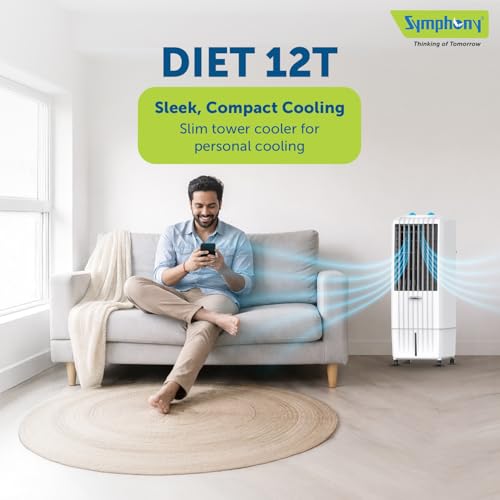 Symphony Diet 12T Tower Air Cooler | Honeycomb Cooling Pad | Powerful Blower | Auto Louver Movement | Cool Flow Dispenser | 12L | 1-Year Warranty - Image 3