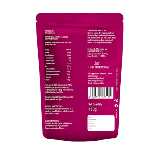Purevida Cashews 450gm | Rich in Protein, Healthy Fats & Antioxidants | Supports Heart Health & Energy Boost | Crunchy & Delicious | Gluten-Free | Ideal for Snacking, Cooking & Baking - Image 3