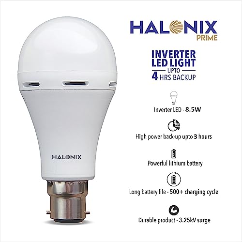 Halonix 8.5 Watt B22 LED White Rechargeable Emergency light Inverter Bulb, Pack of 1 - Image 4