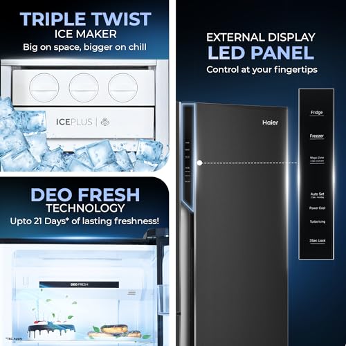 Haier SmartChoice 598L 3 Star 3-Door Side by Side Frost Free Refrigerator | Expert Inverter Technology | Digital Display Panel | Jumbo Ice Maker | Deo Fresh Technology (HRT-683GK, Graphite Black) - Image 4