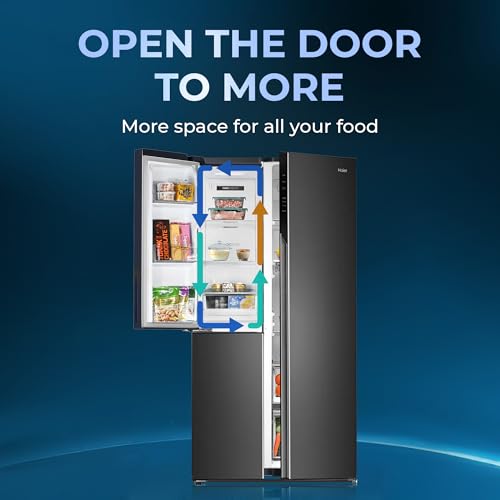 Haier SmartChoice 598L 3 Star 3-Door Side by Side Frost Free Refrigerator | Expert Inverter Technology | Digital Display Panel | Jumbo Ice Maker | Deo Fresh Technology (HRT-683GK, Graphite Black) - Image 5
