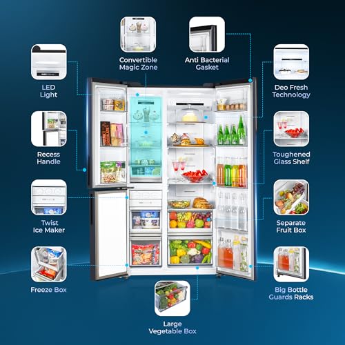 Haier SmartChoice 598L 3 Star 3-Door Side by Side Frost Free Refrigerator | Expert Inverter Technology | Digital Display Panel | Jumbo Ice Maker | Deo Fresh Technology (HRT-683GK, Graphite Black) - Image 6